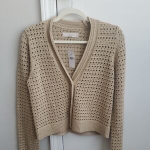 LOFT Women's Beige Open-Knit Cardigan